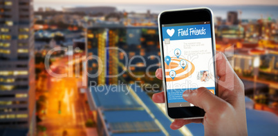 Composite 3d image of cropped image of hand holding smart phone