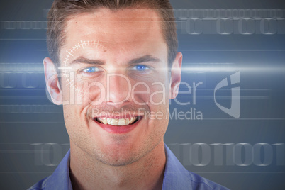Composite 3d image of close up portrait of happy handsome man