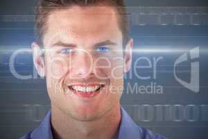 Composite 3d image of close up portrait of happy handsome man