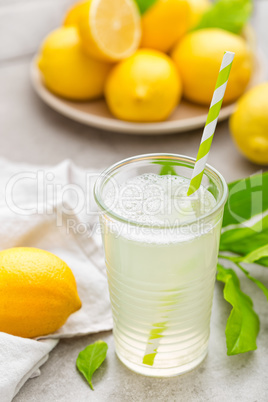 Lemonade. Drink with fresh lemons. Lemon cocktail with juice.