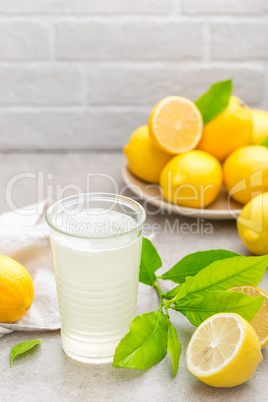 Lemonade. Drink with fresh lemons. Lemon cocktail with juice.