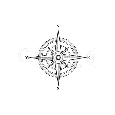 Compass sign. Wind rose hand sketch symbol. Navigation icon