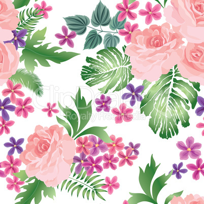 Floral seamless pattern. Flower rose bouquet background. Summer