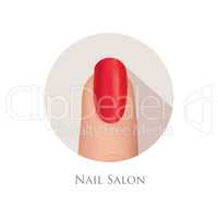 Nail polished finger sign. Nail beauty salon icon. Manicure nail