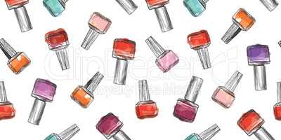Nail polish bottle seamless pattern. Beauty salon manicure backg