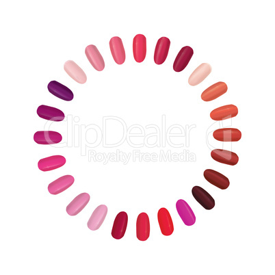 Nail palette set. Colorful nails settled in a circle.