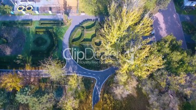 Aerial view of autumnal nature scenery in city park