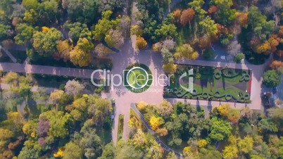 Aerial view of autumnal nature scenery in city park