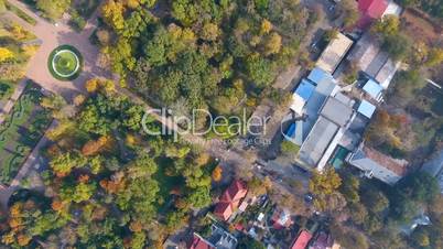 Aerial footage of autumnal nature scenery in city park