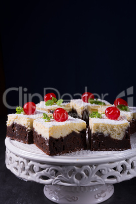chocolate cream cake with cherries