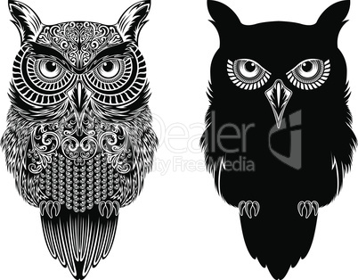 Big Serious Owl black stencils