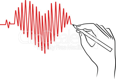 Human hand drawing a Heart pulse
