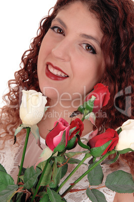 Beautiful woman with roses.