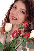 Beautiful woman with roses.