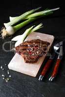 Steak on hot salt stone