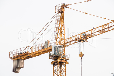 Cab lifting crane in the construction site.