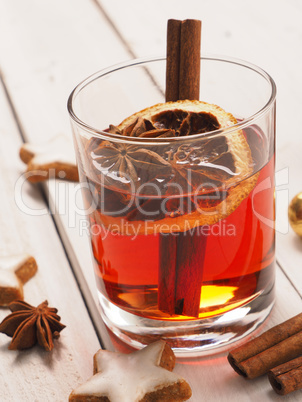 Mulled wine on a wooden table