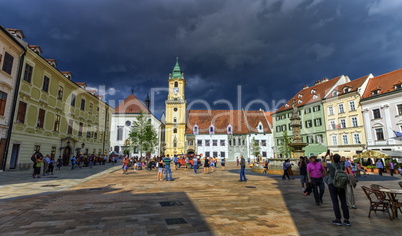Main square in the old town of Bratislava, Slovakia