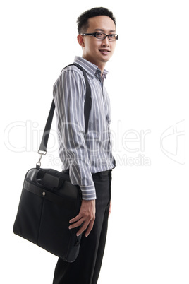 Young Asian man with laptop bag