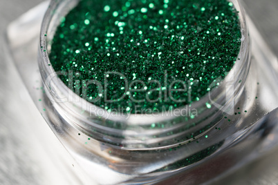 Green nail makeup glitter