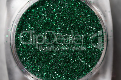 Green nail makeup glitter