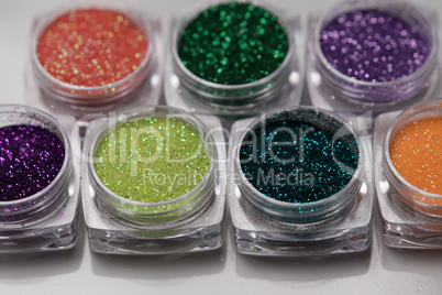 Set of colorful nail makeup glitter