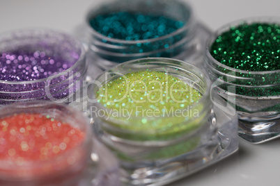 Set of colorful nail makeup glitter