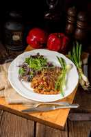 Hungarian goulash with potato pancakes