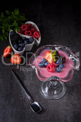 delicious pudding with  wild berry