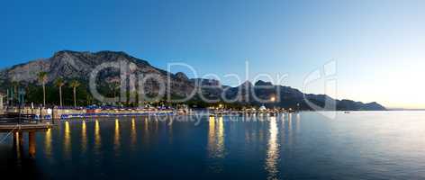 Sea and mountains in evening