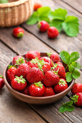 Fresh juicy strawberries with leaves. Strawberry.