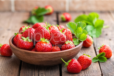 Fresh juicy strawberries with leaves. Strawberry.