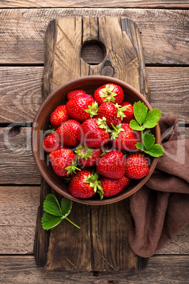 Fresh juicy strawberries with leaves. Strawberry.