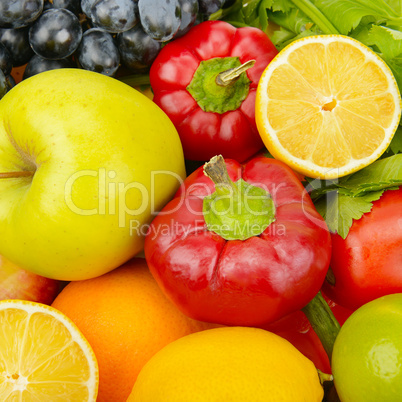 background of a set of vegetables and fruits