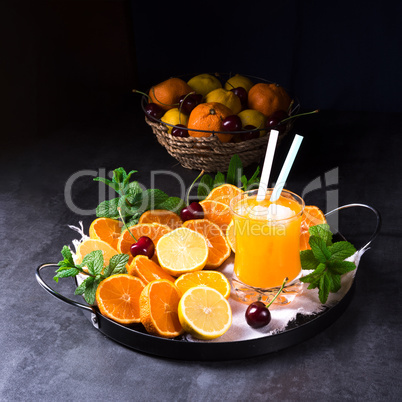 Orange lemonade with lemon and mint