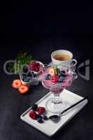 delicious pudding with  wild berry