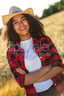 Happy Mixed Race African American Girl Female Young Woman Cowboy