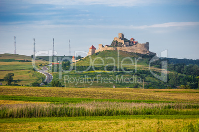 Old medieval fortress on top of the hill, Rupea village located
