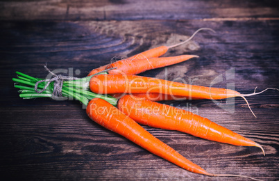 Fresh carrots tied with a rope in a bunch