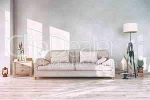 3d render - interior of scandinavian living room - retro look