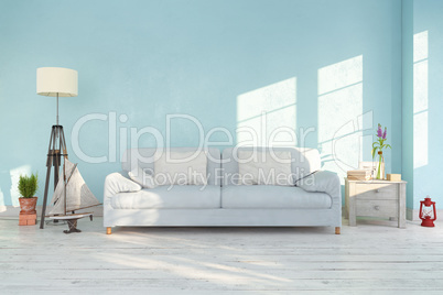 3d render - interior of scandinavian living room - retro look