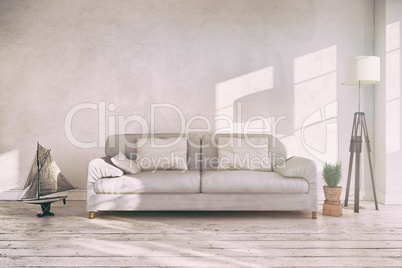 3d render - interior of scandinavian living room - retro look