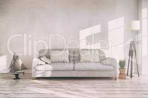 3d render - interior of scandinavian living room - retro look