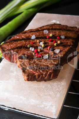 Steak on hot salt stone