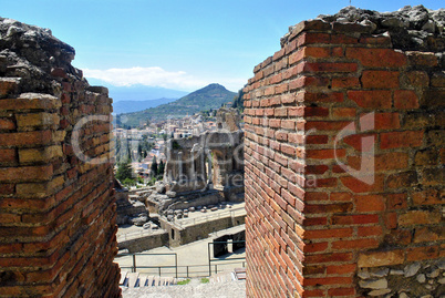 detail of the Ancient Theatre of Taormina in Sicily,