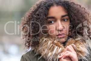 Sad Mixed Race African American Teenager Young Woman