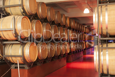 Old wine barrels in a wine cellar photo