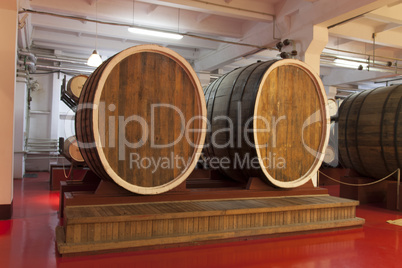 Barrels in the wine cellar photo