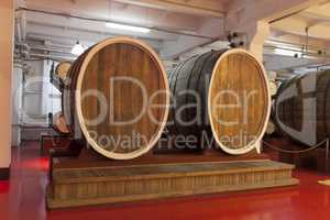 Barrels in the wine cellar photo