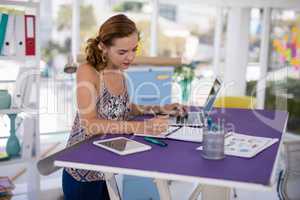 Female executive working on laptop at desk